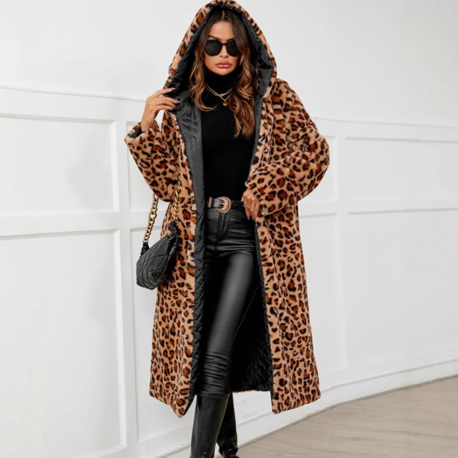 Manteau de fausse fourrure à capuchon pour femmes longues