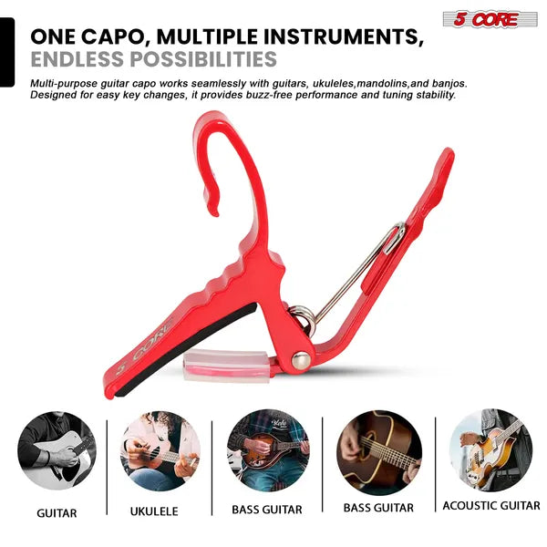 5 Core Capo Acoustic Electric Guitar String Clip Banjo Mandolin or Ukulele + 6Pcs Guitar Pi