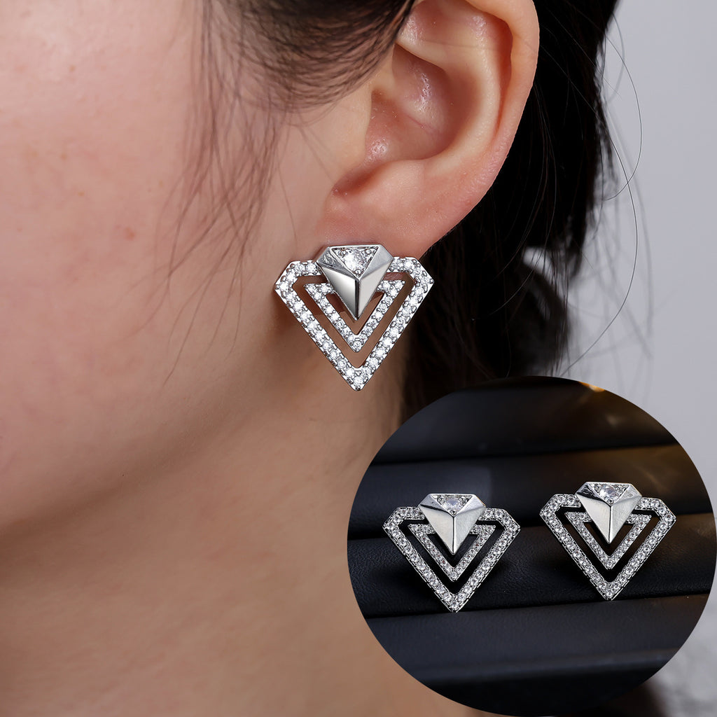 Boucles d'oreilles double couche géométrique de luxe légère Zircon
