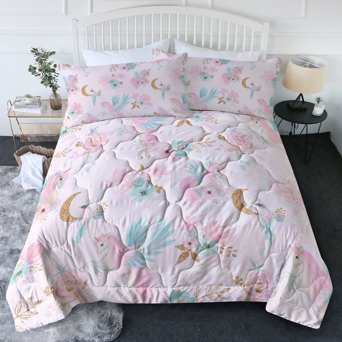 Set de confort fille pour filles-3 pièces Rainbow Cartoon Comforter Sets pour enfants