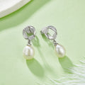 S925 Argent Sterling Boucles d'oreilles en perles d'eau douce naturelles Pave géométrique Drop Pearl Pl