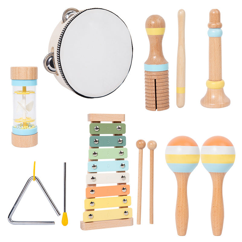 Ensemble d'instruments de percussion musicale en bois neuf pièces