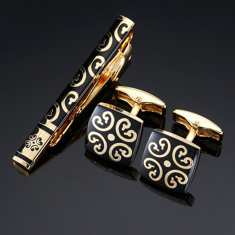 Or et argent noir cristal Rose motif émanel lot fleur Clip Clip Cuff Buckle Set