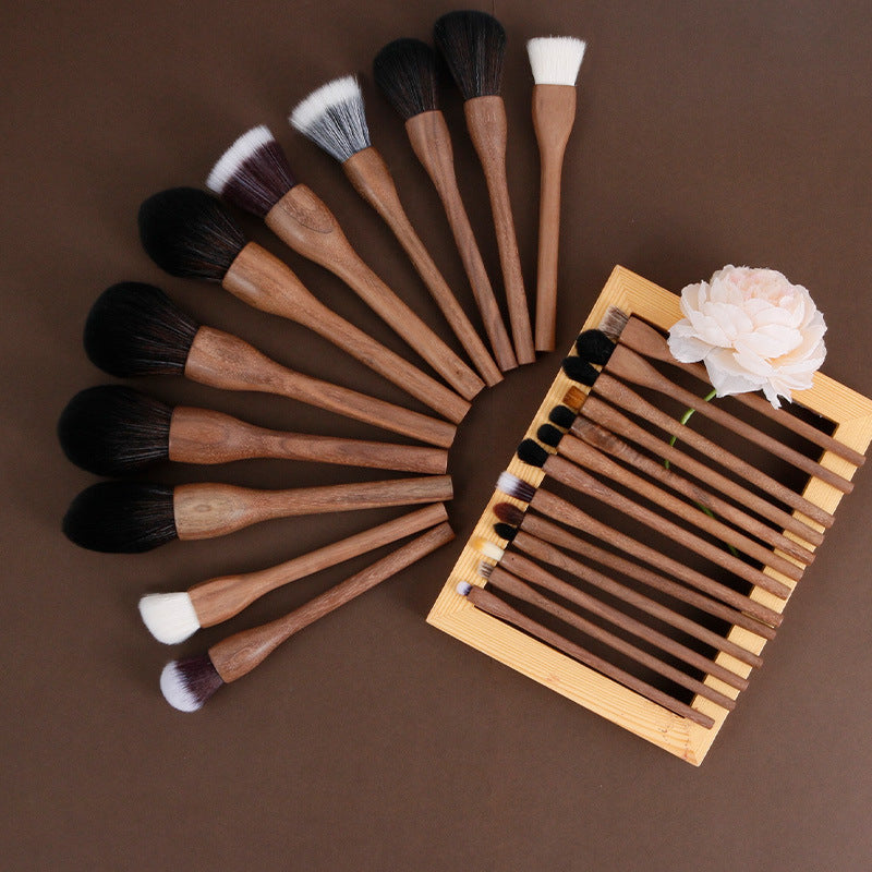 H Set Brosse Vintage Brosse de maquillage en noyer noir doux