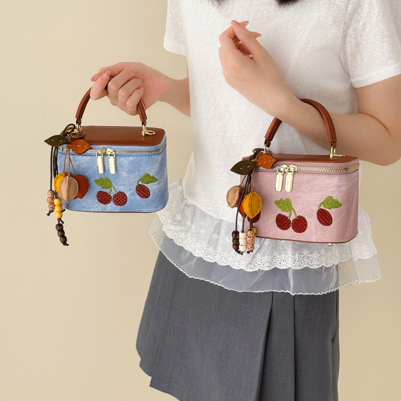 Cerise d'été brodé petit sac carré pour les femmes