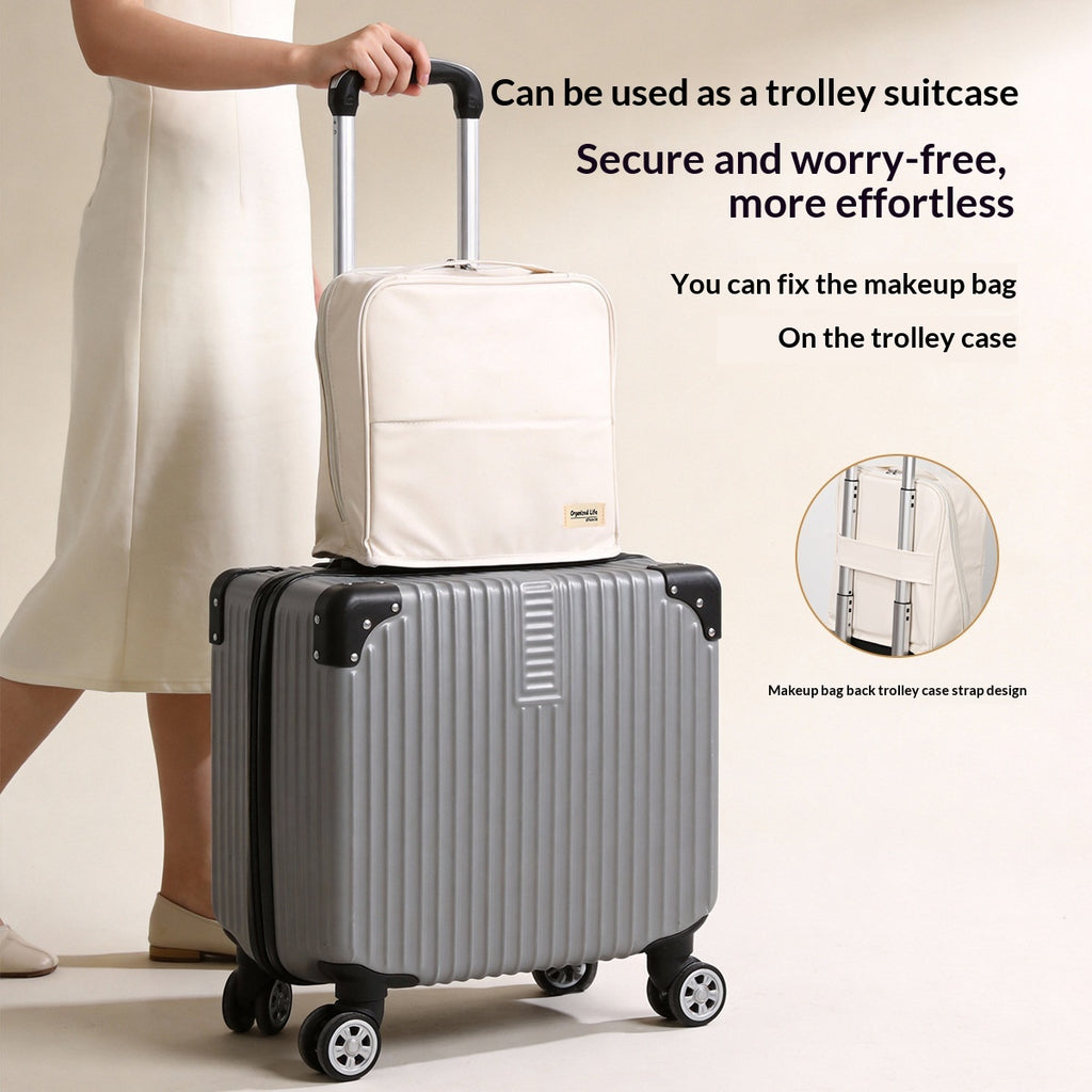 Sac cosmétique vertical grande capacité avec miroir portable