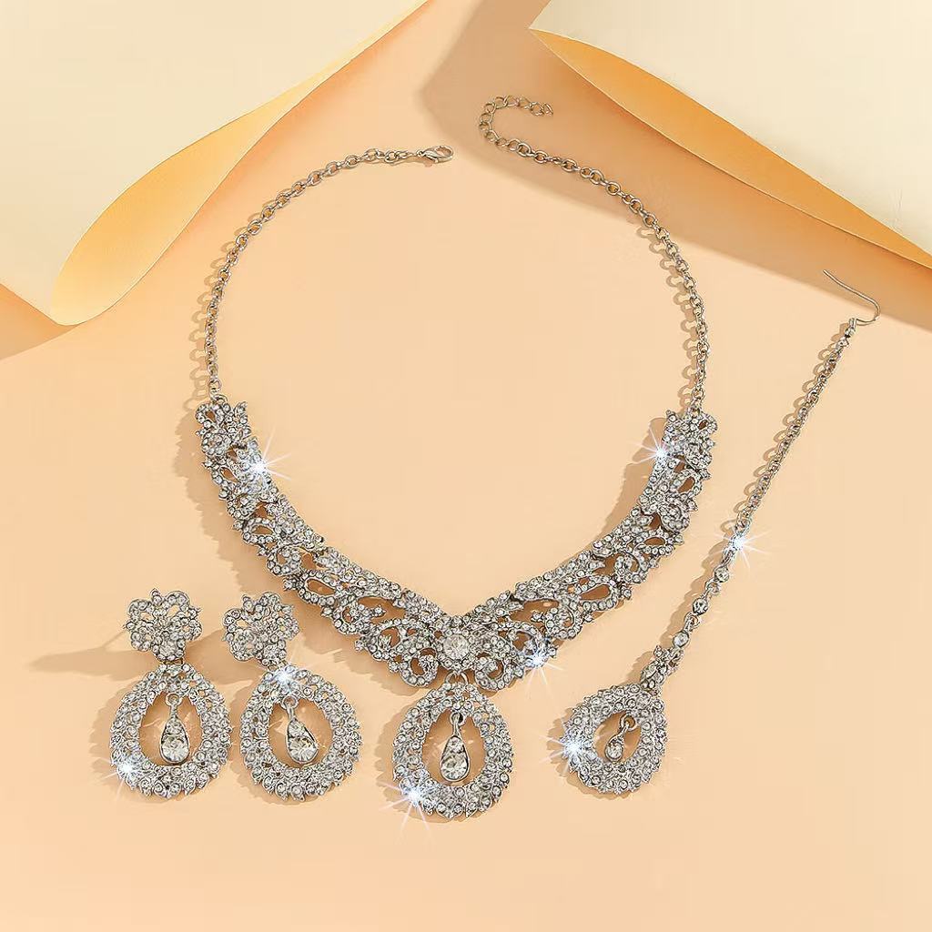 Ensemble de bijoux en strass en or à 3 pièces pour mariée