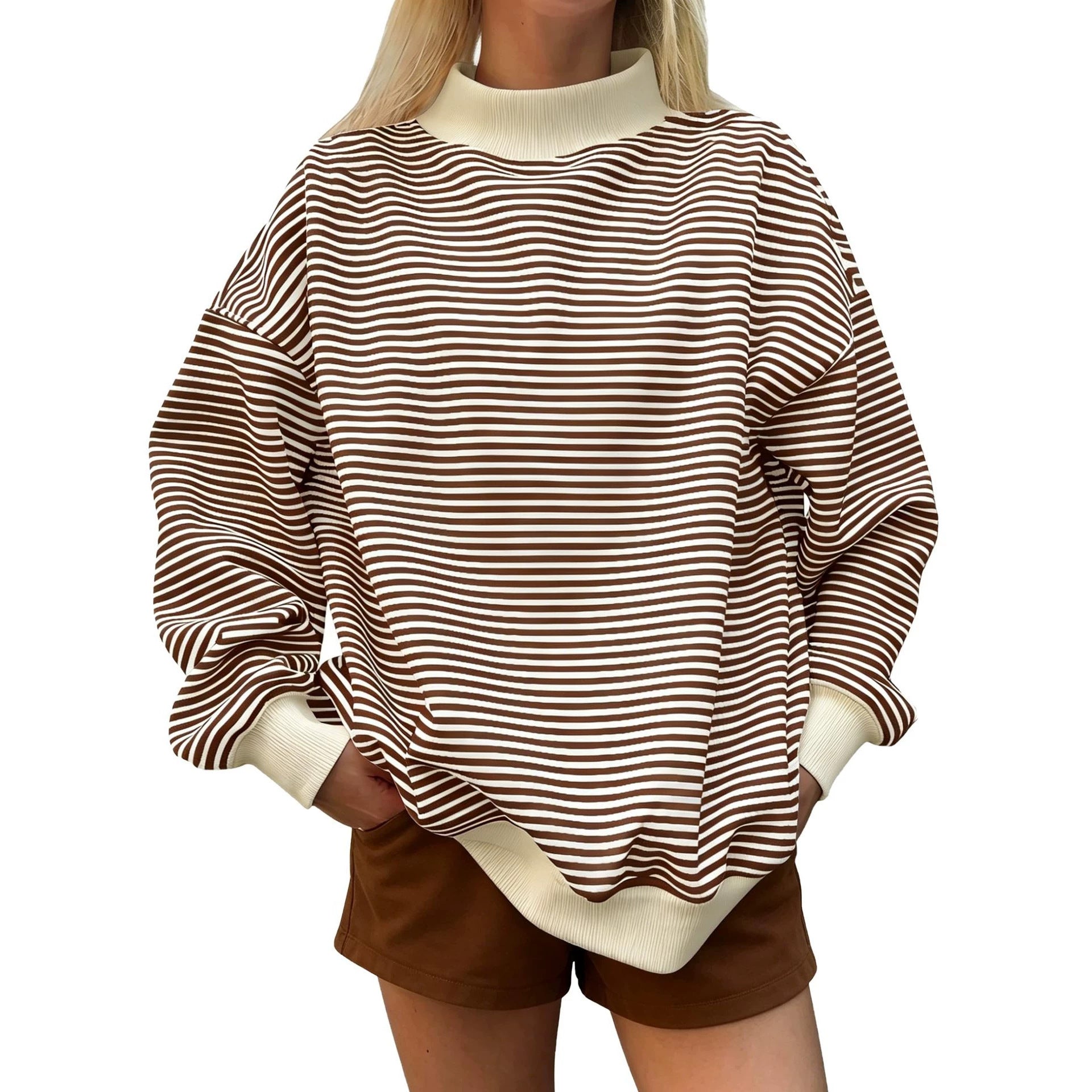 Fashion d'automne pour femme Pull à manches longues rayé