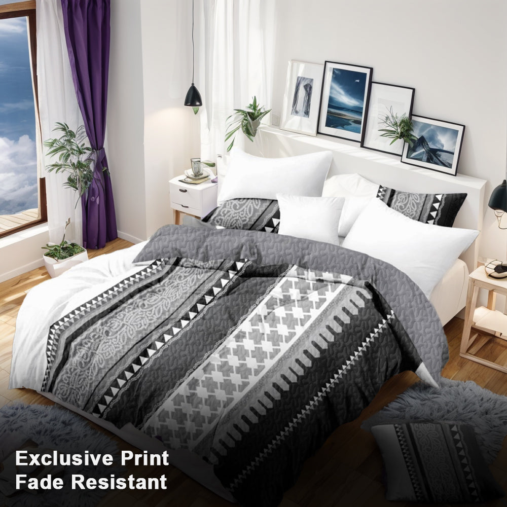 3-Piece gris blanc et noir abstrait bande lit couvre pour roi de Californie