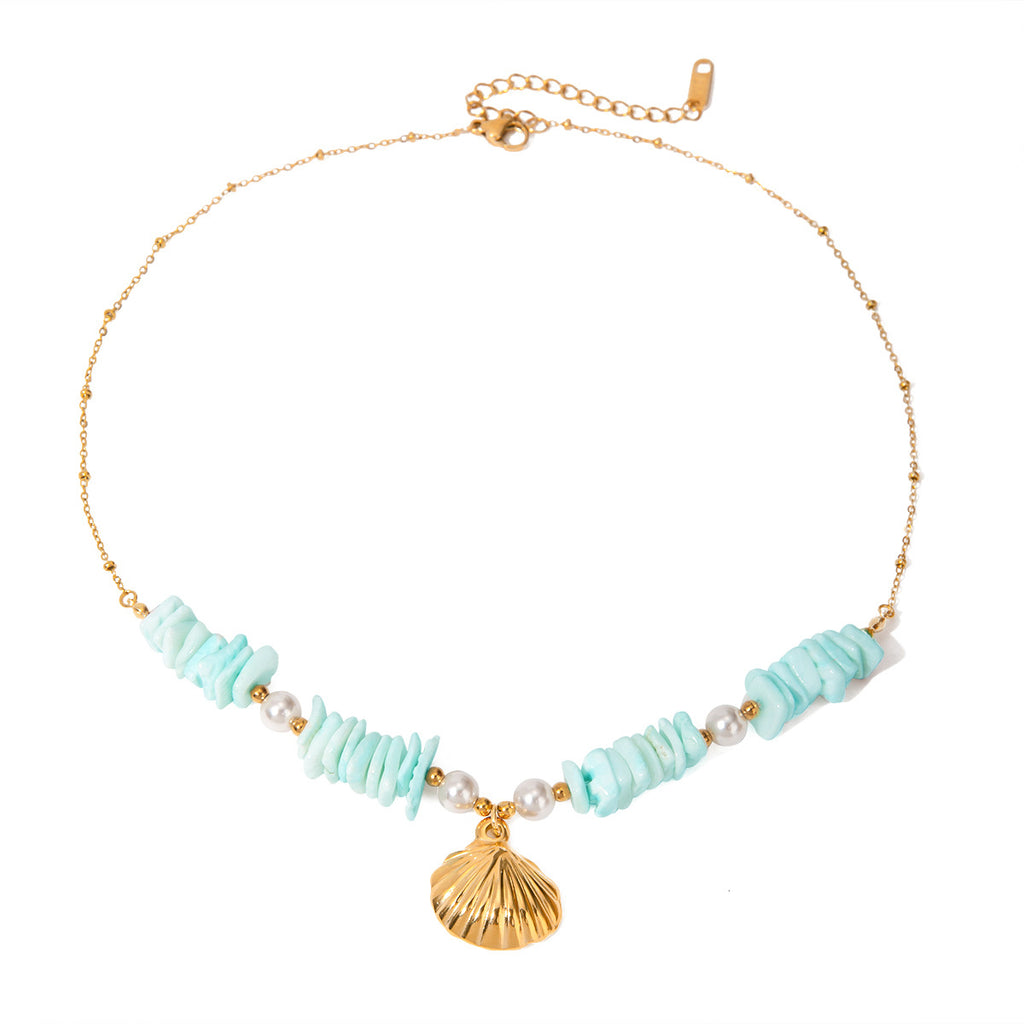 Mint Green Shell Patch Pearl Shell Pendentif Collier bijoux