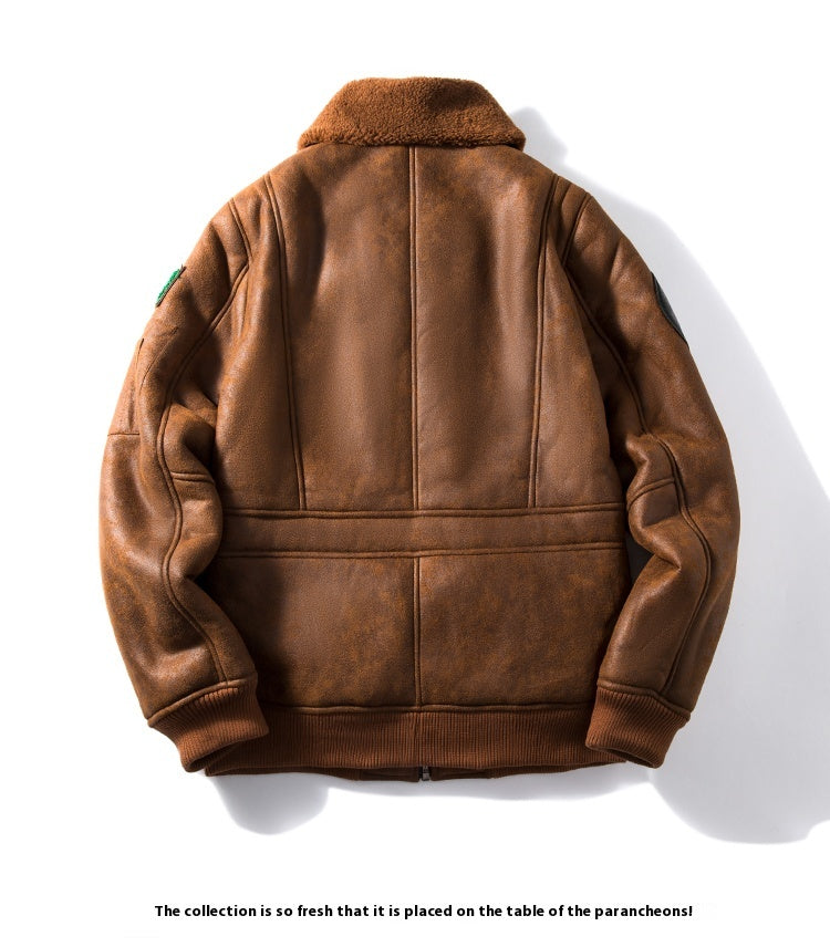 Veste en tissu de suède épais doublée d'agneau