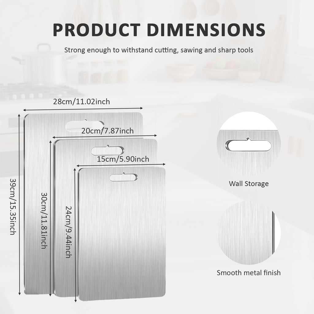 3 pièces Pure Titanium Cutting Board Set Double faces en métal pour viande et ve