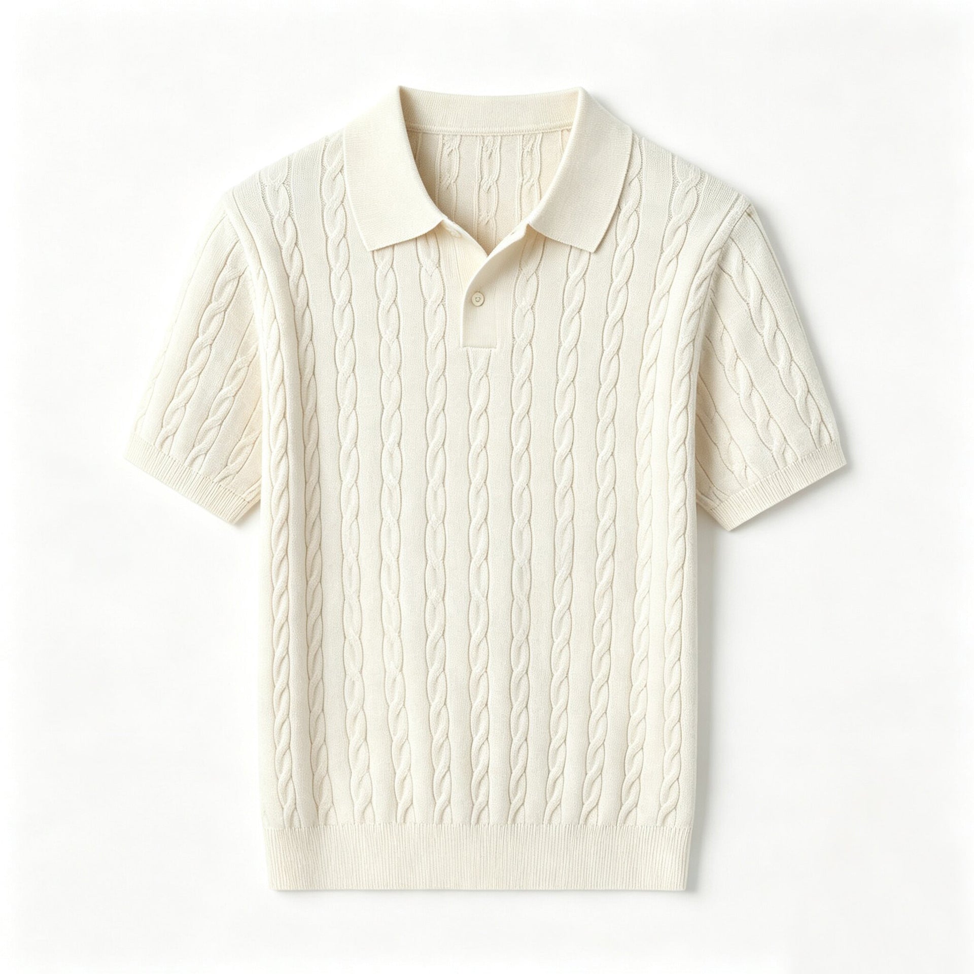 Chemise Polo en tricot de câble Hommes manches courtes T-shirt tricoté casual