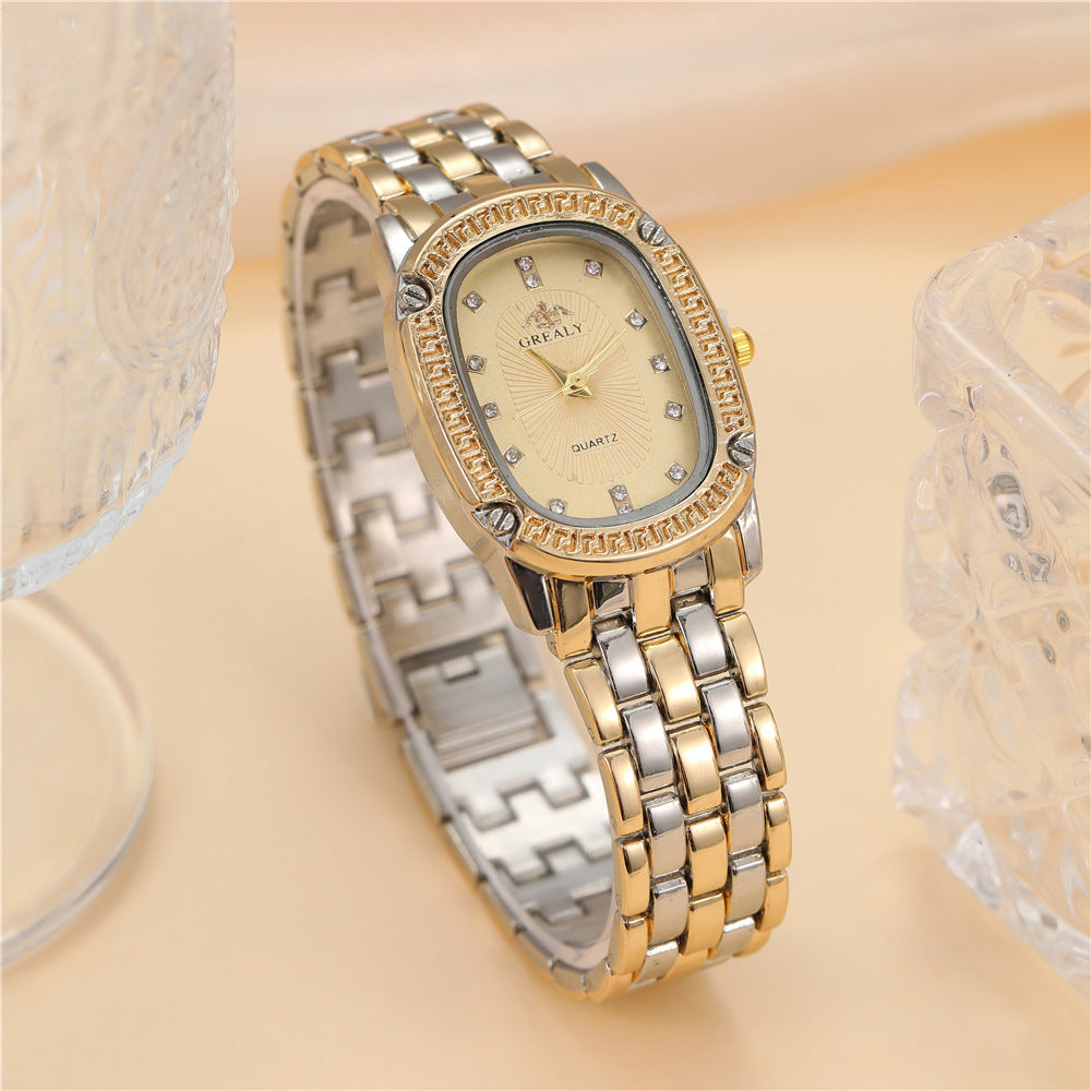 Montre cadran ovale multicolore de luxe Strass