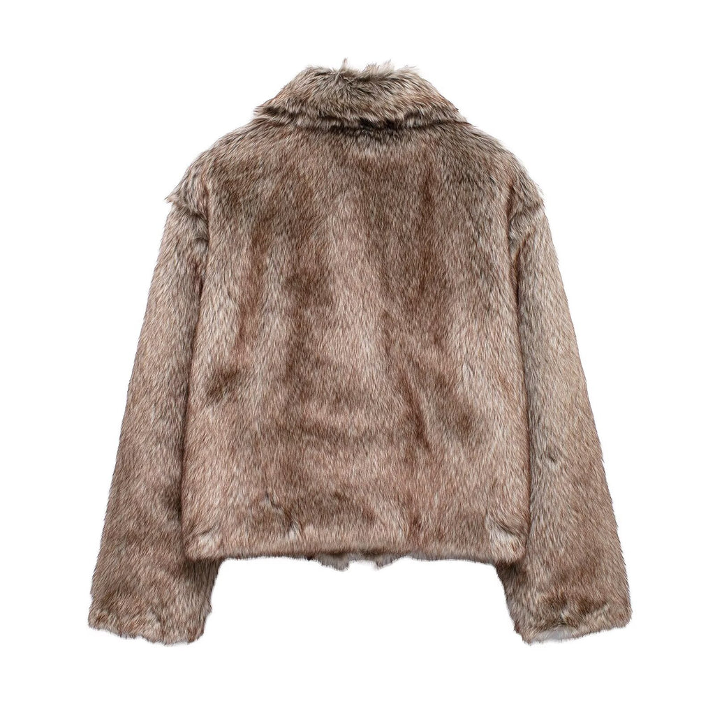 Meifeng Femme Mode Vintage Preppy style mi-siècle Veste de fourrure chaude pour femmes