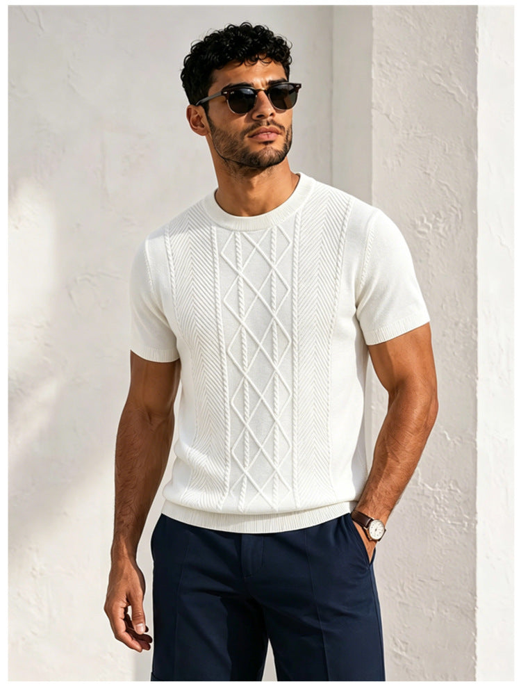 Haut à manches courtes tricotées en V-Neck pour hommes