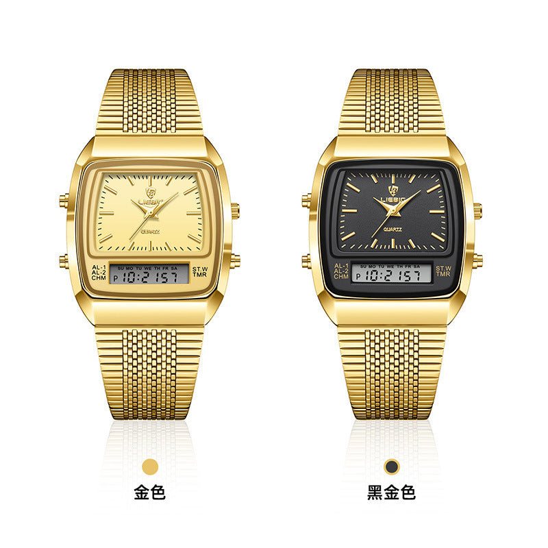 Business Casual Mesh Belt Waterproof Double Display Montre électronique Quartz