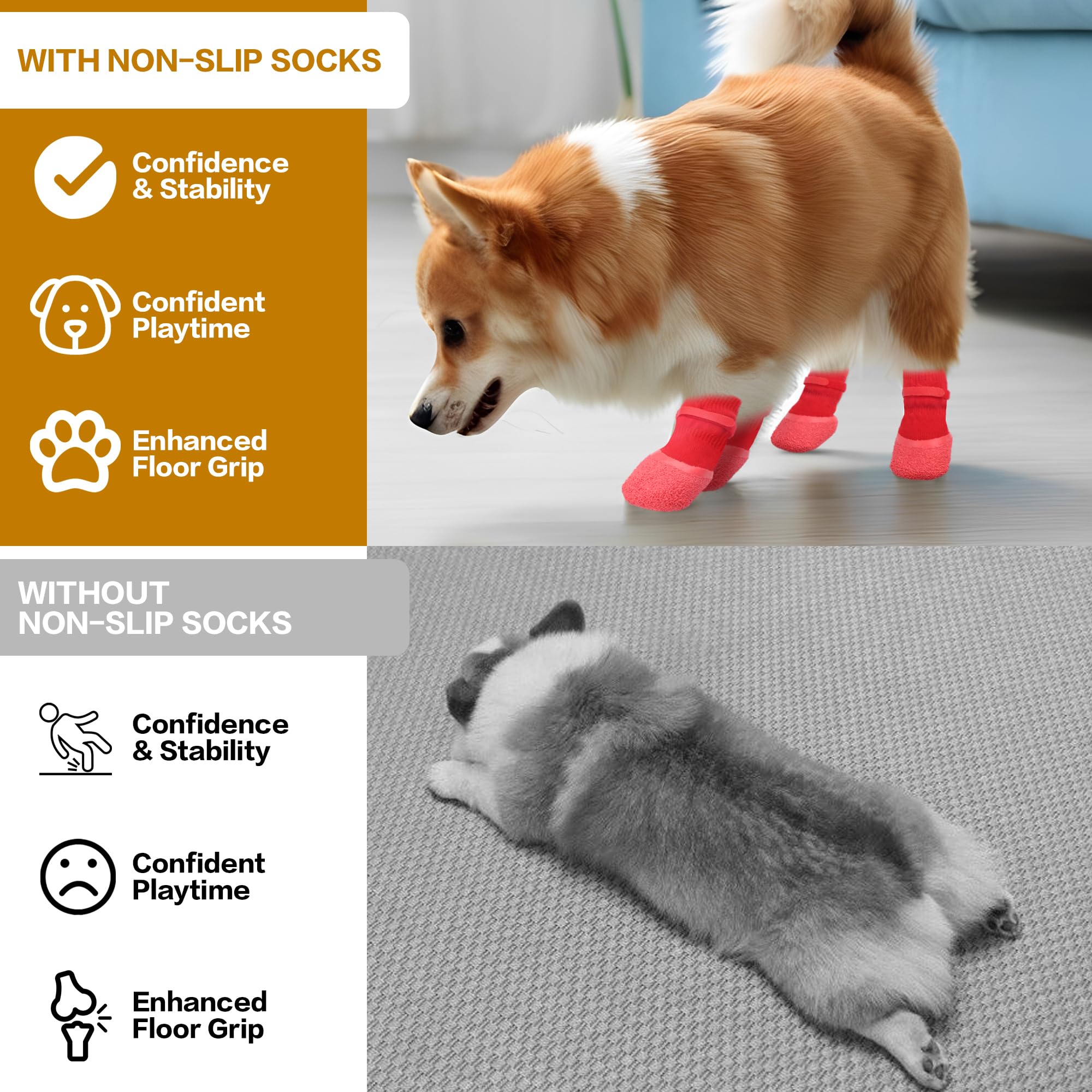 Chaussettes antidérapantes pour chiens pour planchers de bois franc pour empêcher les pattes de colle