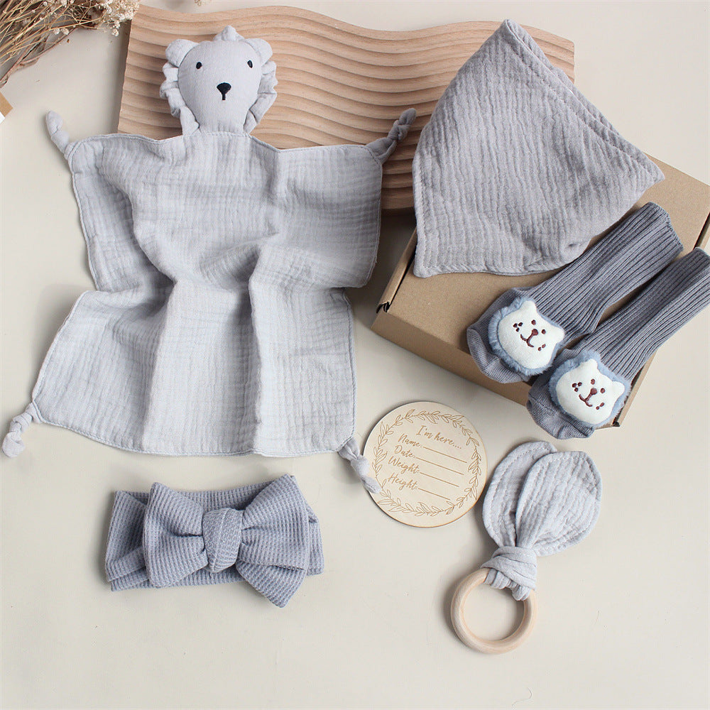 Bébé lapin Lion Appasing Serviettes Chaussettes Saliva Serviette Laver Cadeau Boîte Newborn Bite Anneau Cheveux B