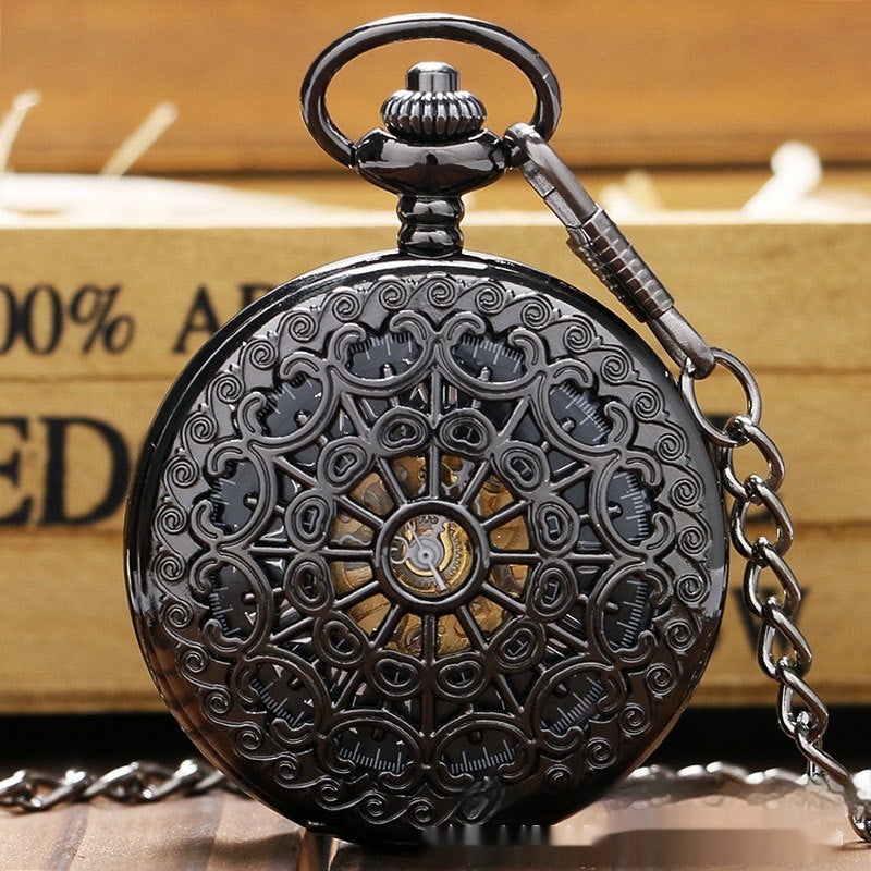 Montre mécanique de poche Retro Grande couleur de pistolet Spider Web Flip