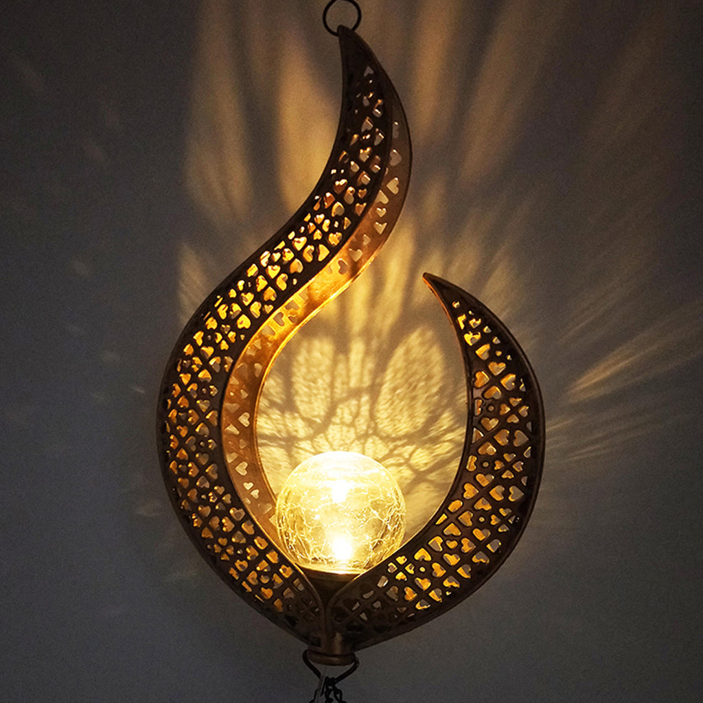 Wrought iron solar lamp outdoor wind fireplace lamp hollow flame sun moon garden lamp