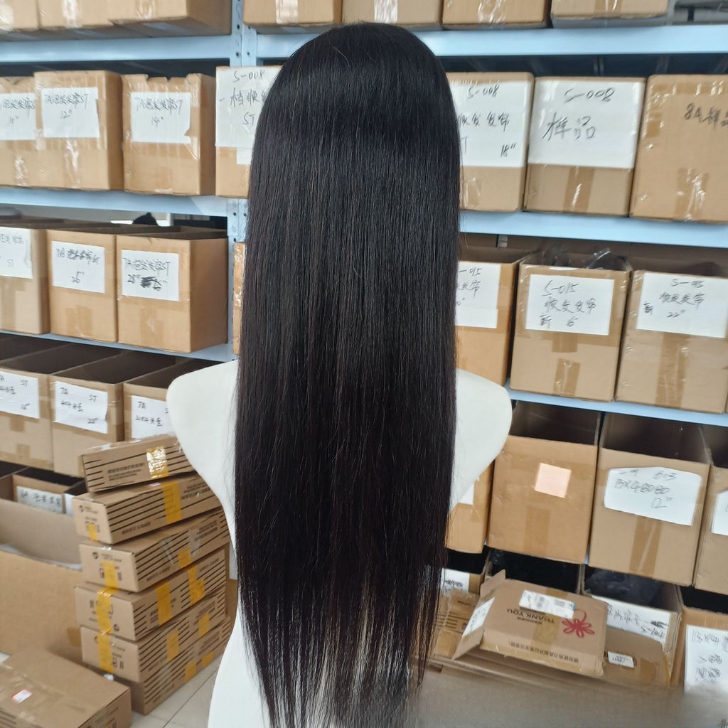 Femme Mode Dentelle Pleine Noir Cheveux Humains Perruque