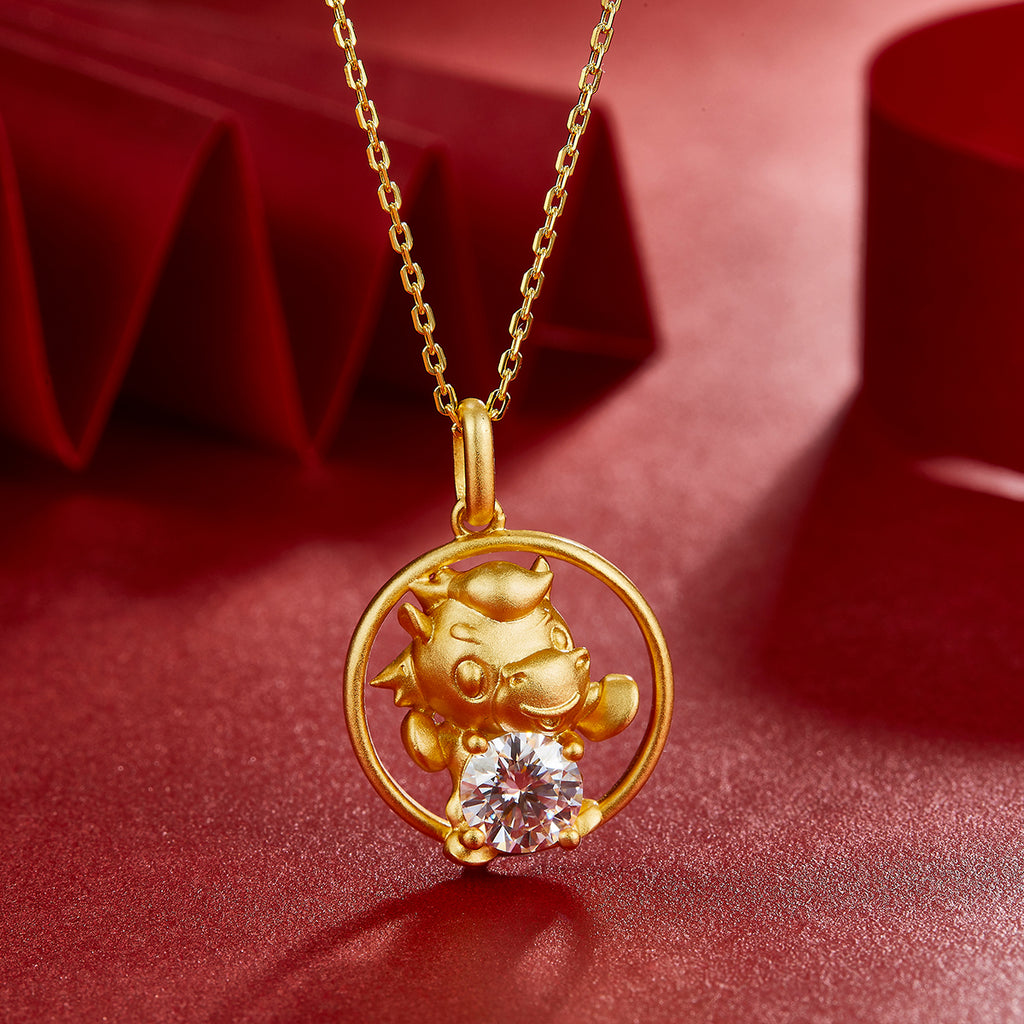 S925 Argent plaqué or 1ct D Couleur VVS1 Moissanite Ox Collier 5g Chinese Zodiac Benmingn