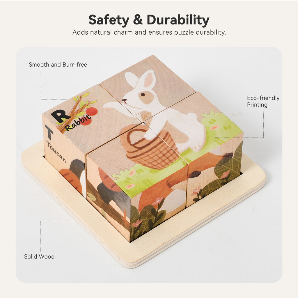 Boîte en bois animal Puzzle jeu cognitif en forme de dessin animé