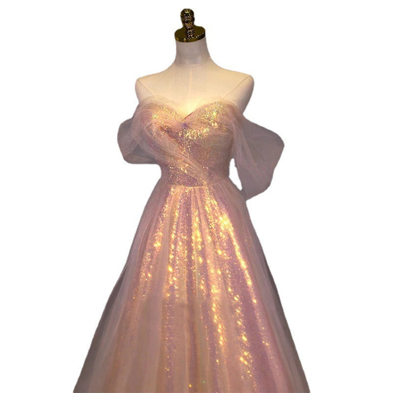 Mesh Slimming Annual Party Banquet Hôte Sirène Robe de soirée hors épaule pour les femmes