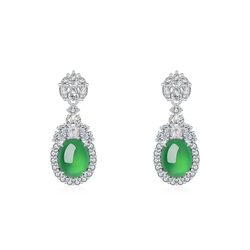 S925 Boucles d'oreilles en argent sterling Dangle 10x8mm Chrysoprase verte ovale