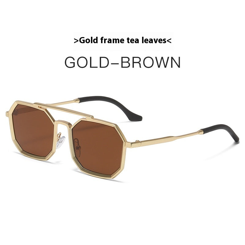 Lunettes de soleil Steampunk Double Beam European and American Men's Metal Polygon Large Frame
