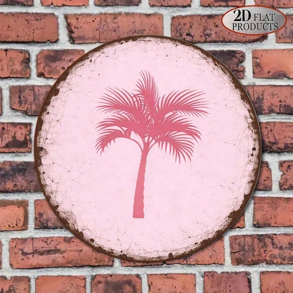 8x8in Vintage Palm Tree rond panneau Hawaiian Pool Bar Decor