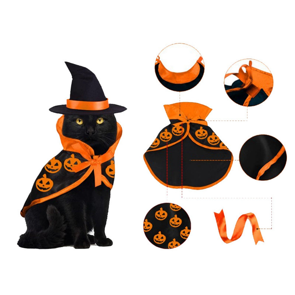 Animaux de compagnie Halloween Cape Hat Set Chiens Costume mignon Animaux de compagnie Halloween Fête Cosplay Vêtements Chats Dec
