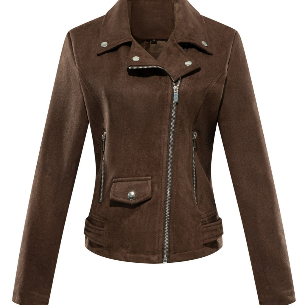 Veste en cuir pour femmes style court Slim-Fit Suede Veste en cuir Velours pour la navette