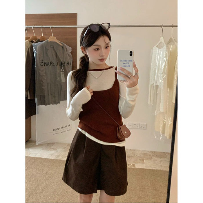 Camisole tricotée stratifiée avec un ensemble de deux pièces supérieur