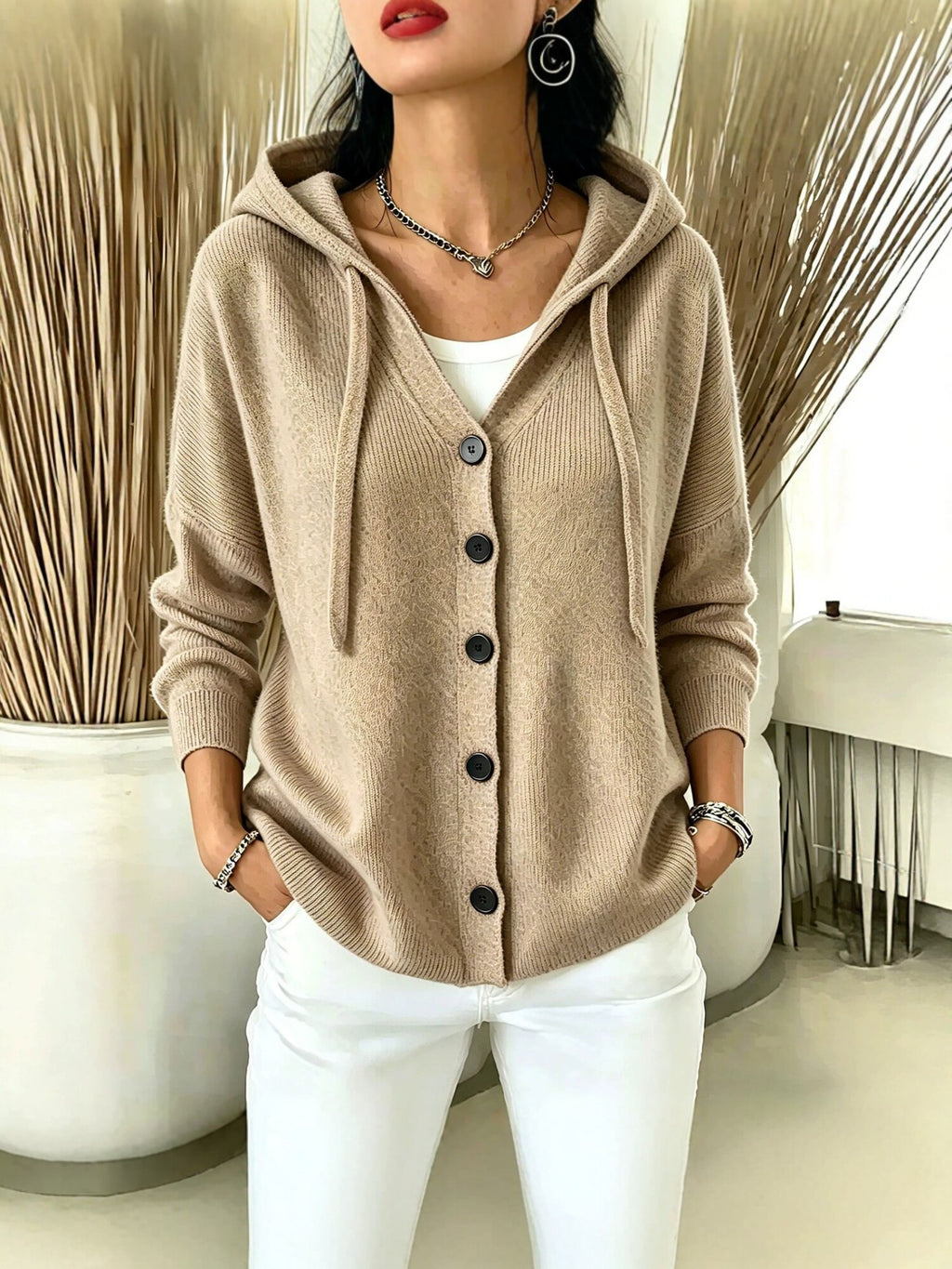 Femmes Européen et américain-style Automnehiver Knit à capuche Cardigan