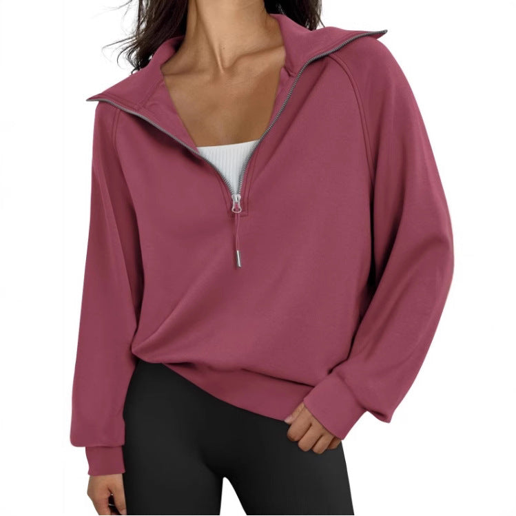 Sweat-shirt à manches courtes demi-zip pour femmes