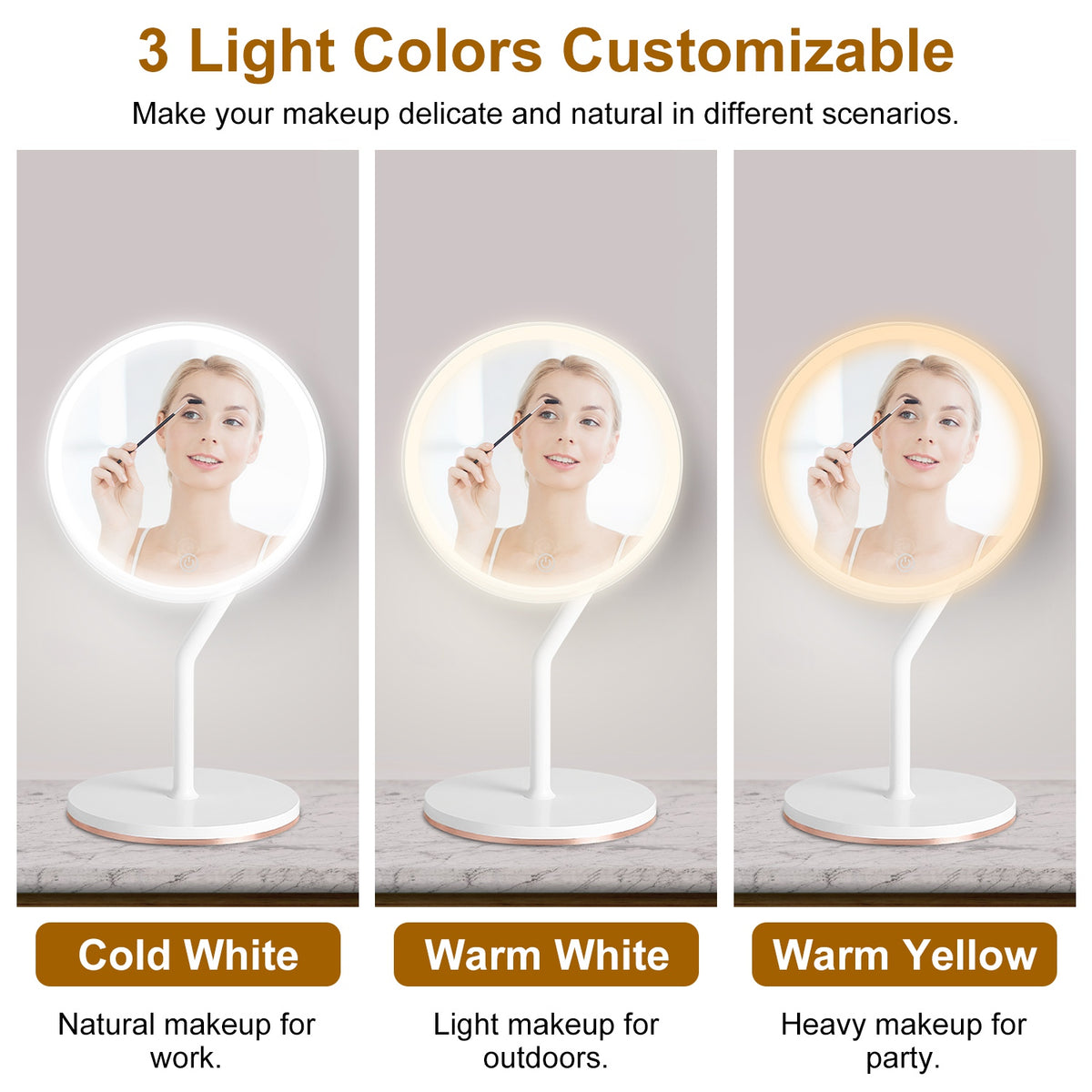 1Pc 7.48En 5X miroir de maquillage lumineux grossissant miroir d'agrandissement variable avec lumières L