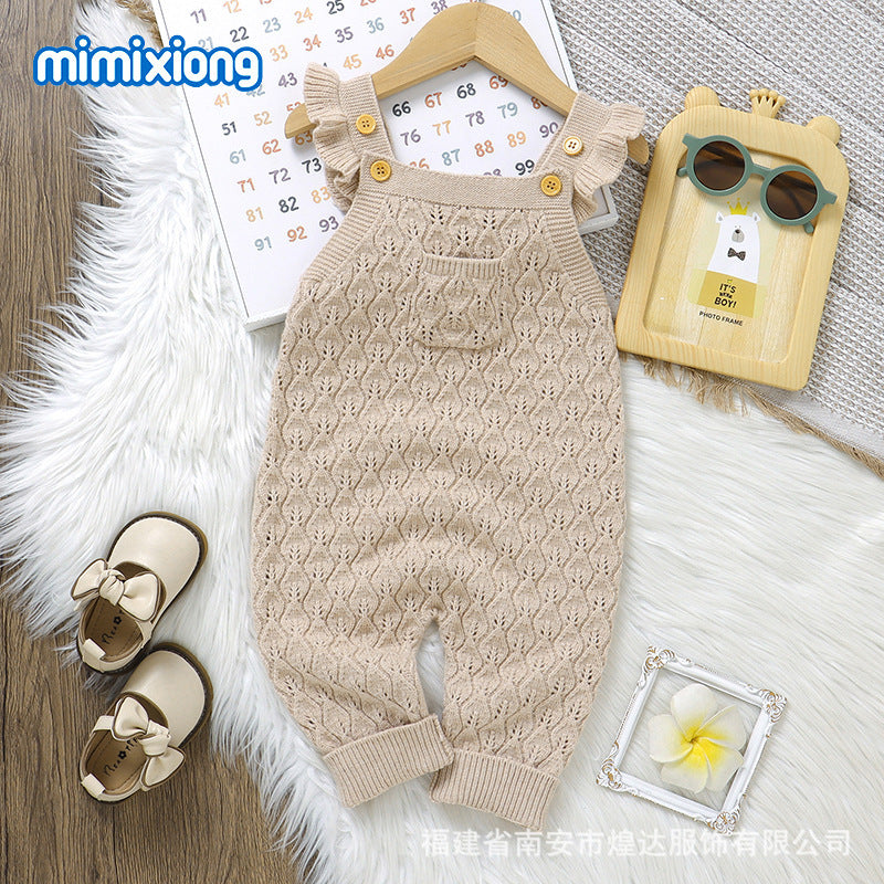 Automne et hiver Infant Solid Color Flounced Sling Rompers combinaison de saut