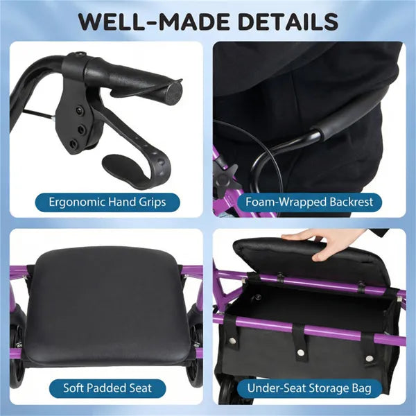 2-en-1 Rollator Walker avec siège (Purple)