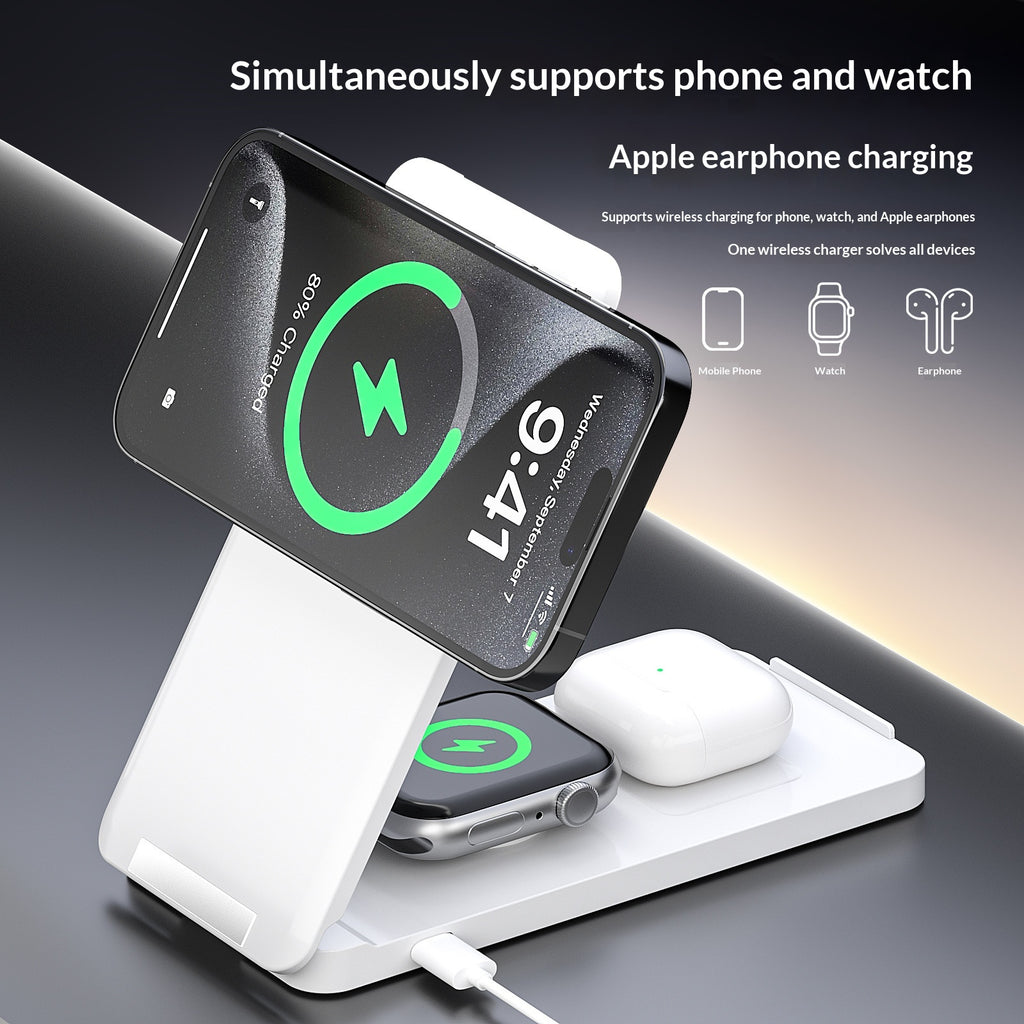 Support vertical portable multifonction pliable avec charge magnétique sans fil