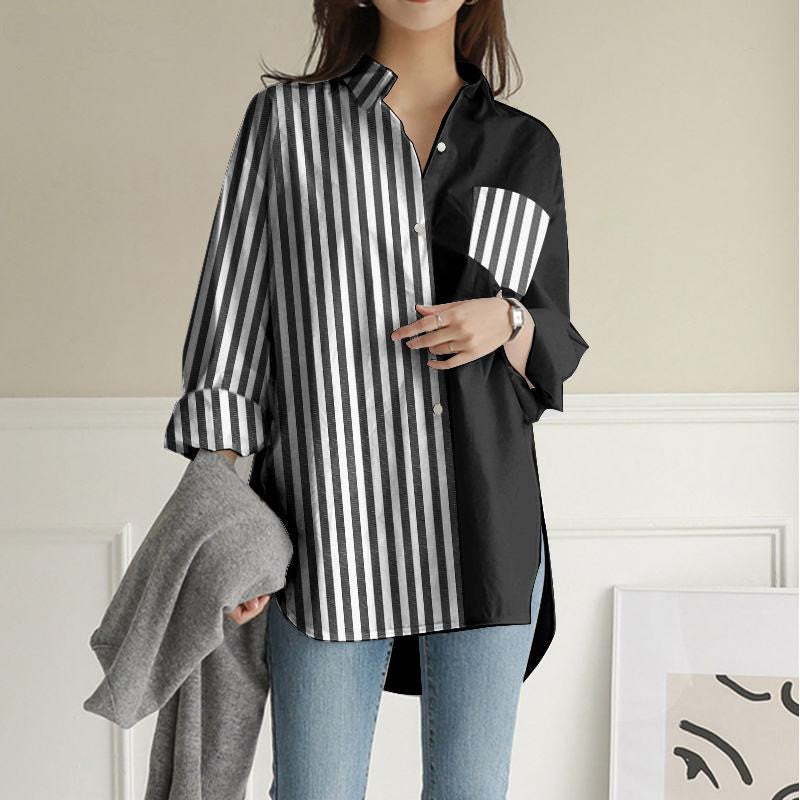 Femmes Lapel Patchwork Casual Shirt