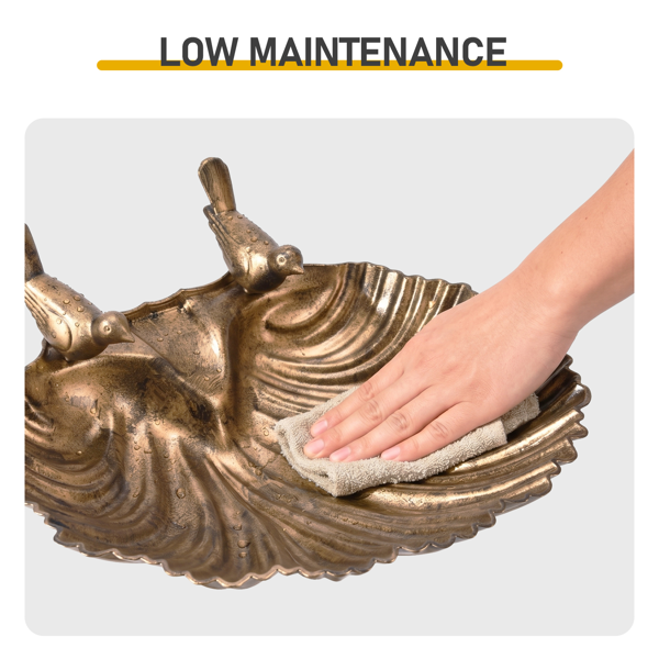 Bain d'oiseau en résine de bronze antique de 50x36x81cm avec bord de coquille et 1,4W Fontaine solaire