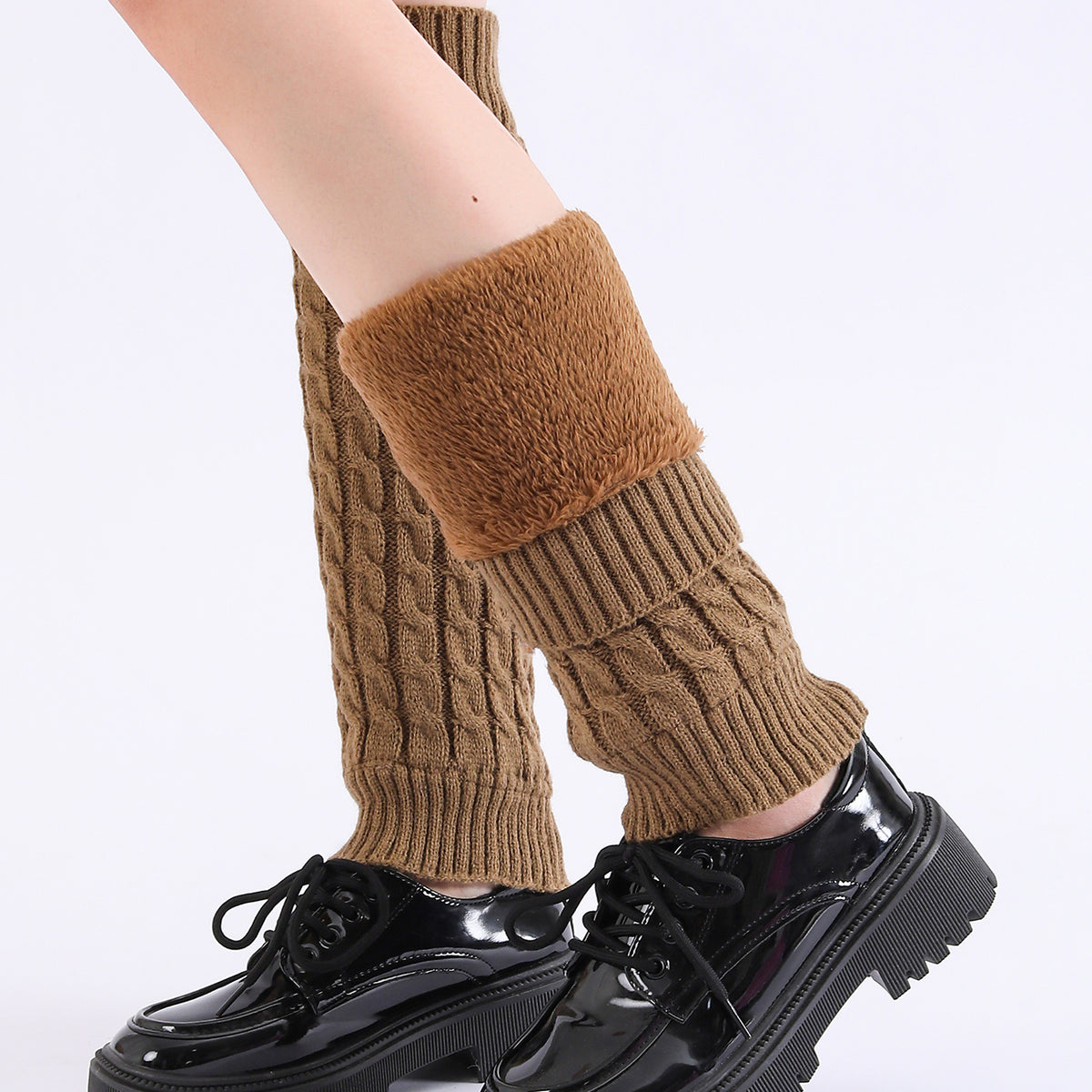Chauffe-glace tricotée épaisse et tricotée Mode Chauffe-glace en couleur solide Manches de jambe molles Knee L