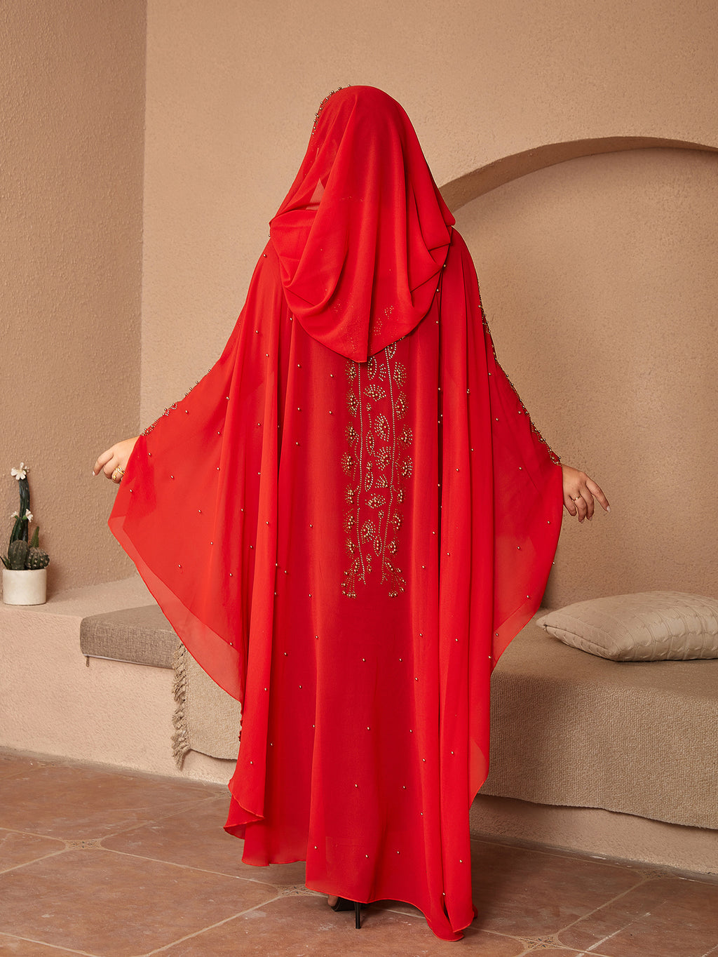 Style musulman Strass Perles Haute Densité Chiffon Cape Et Châle
