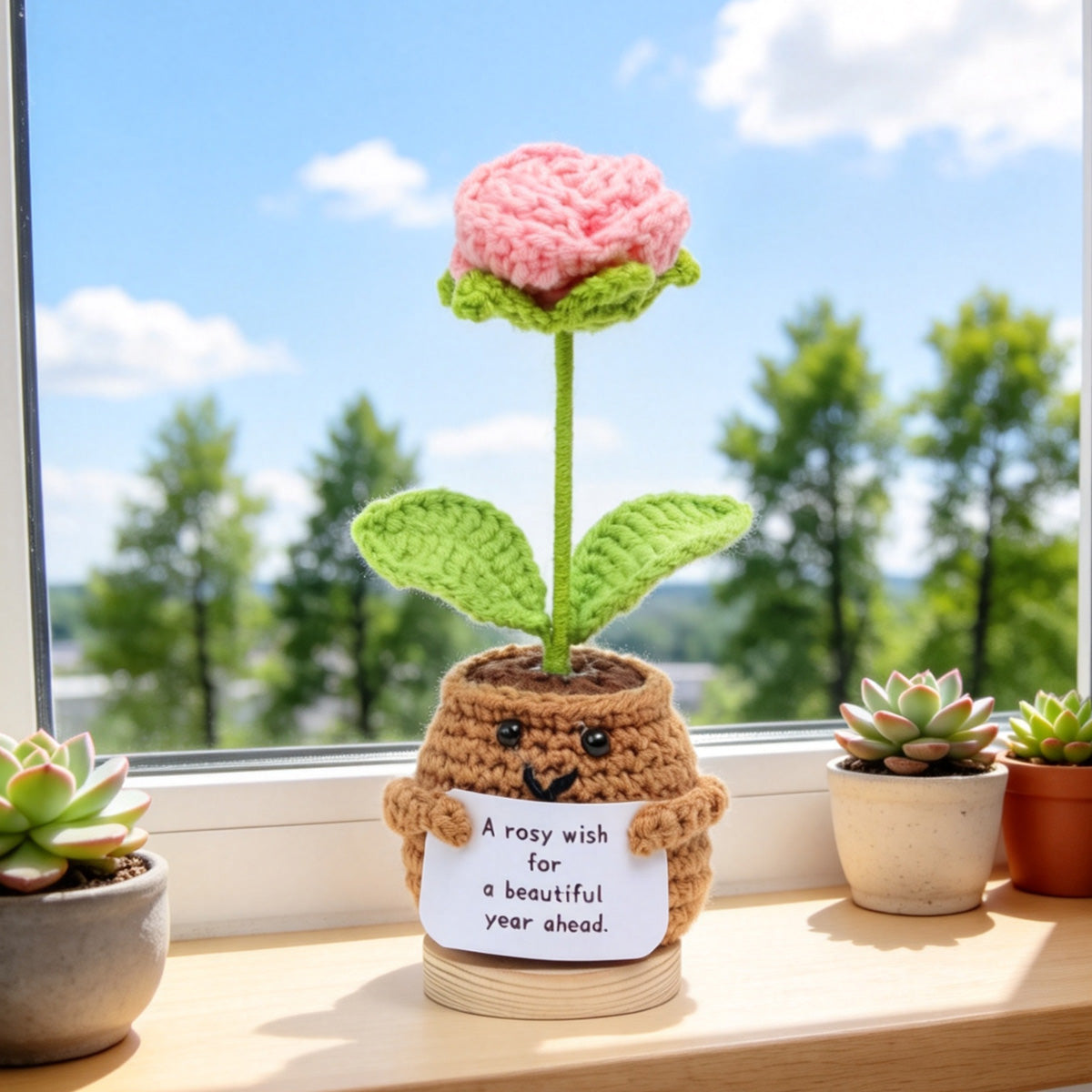 Crochet fait main romantique en forme Pot de fleurs ornements
