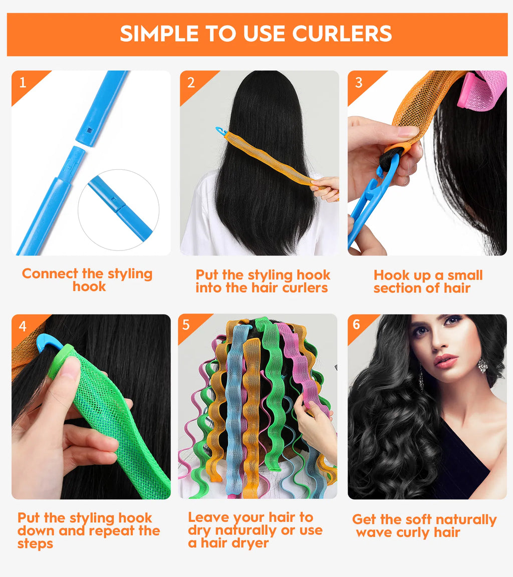 Heatless Hair Curlers Wave Curls Styling Kit for Women Girls on Hair Care - 30 Pcs - 6 Col