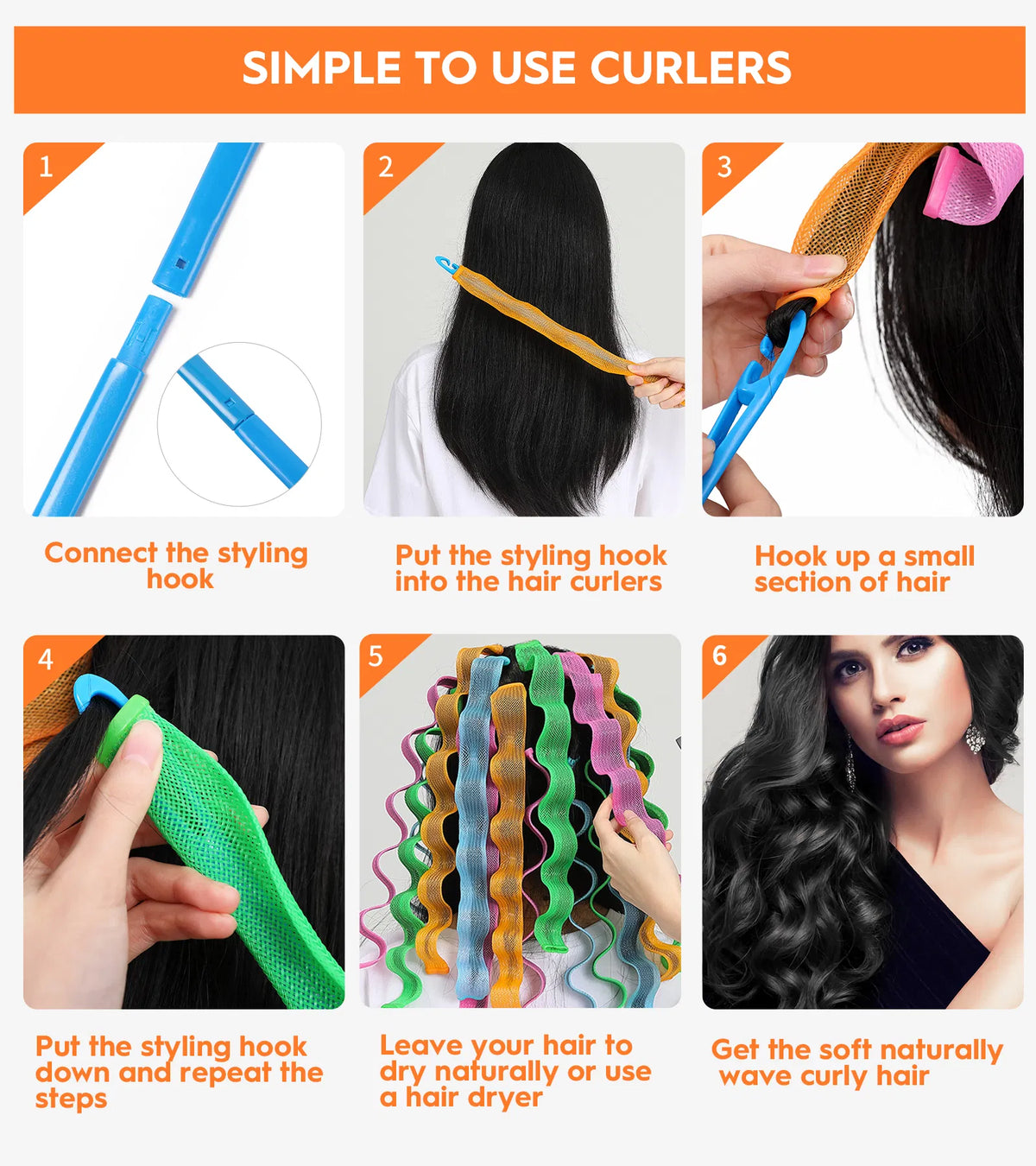 Heatless Hair Curlers Wave Curls Styling Kit for Women Girls on Hair Care - 30 Pcs - 6 Col