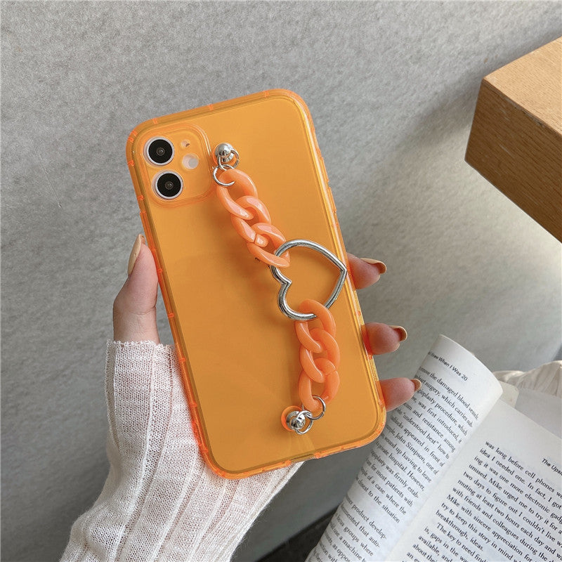 Boîtier de téléphone de bracelet de coeur d'amour fluorescent