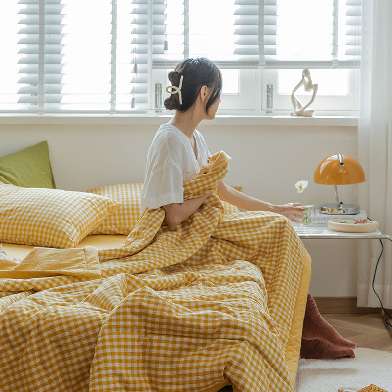 Couette de refroidissement d'été en coton lavé teint au fil, de style japonais